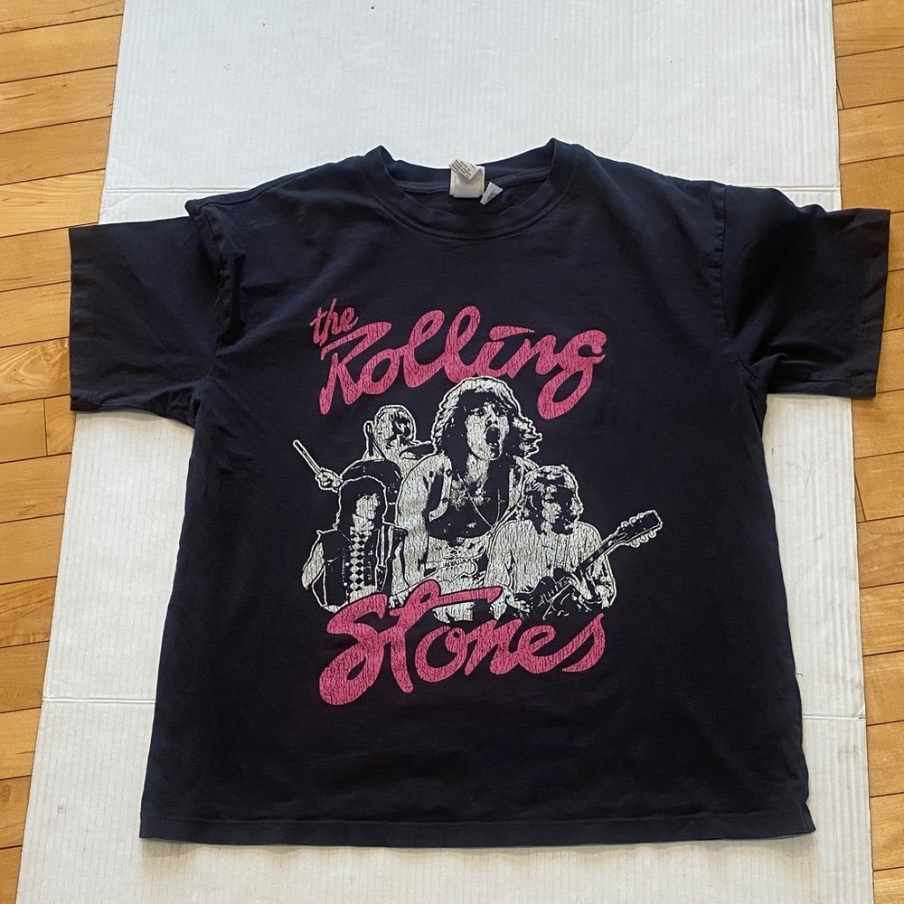ROLLING STONES H&M Black & Pink Graphic crew neck cotton T-Shirt Size Small